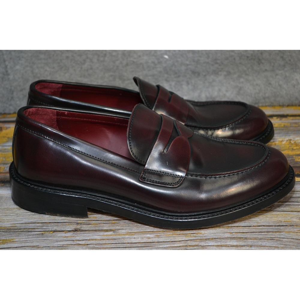 Otisopse Shoes Mens 8 Brown Burgundy Leather Slip On Dress Penny loafers Italy